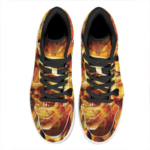 Burning Evil Skull Print High Top Leather Sneakers