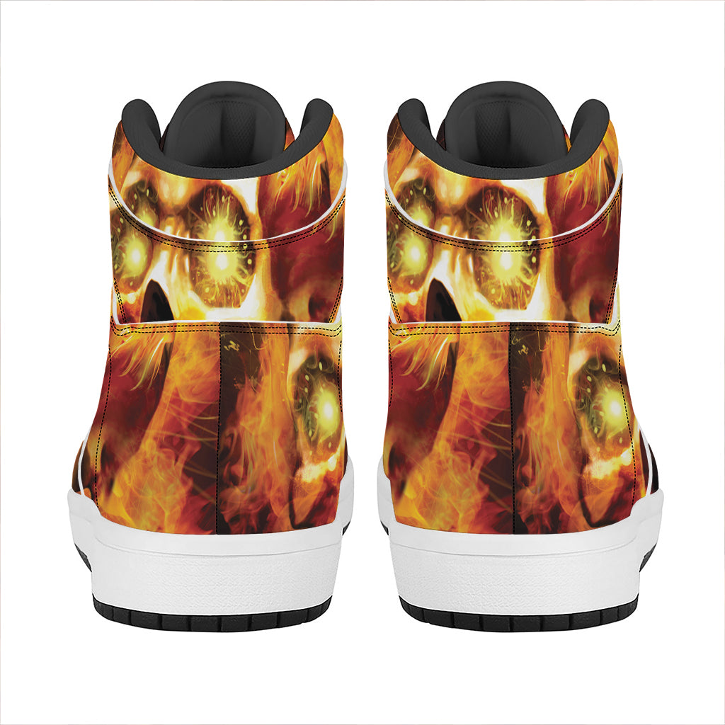 Burning Evil Skull Print High Top Leather Sneakers