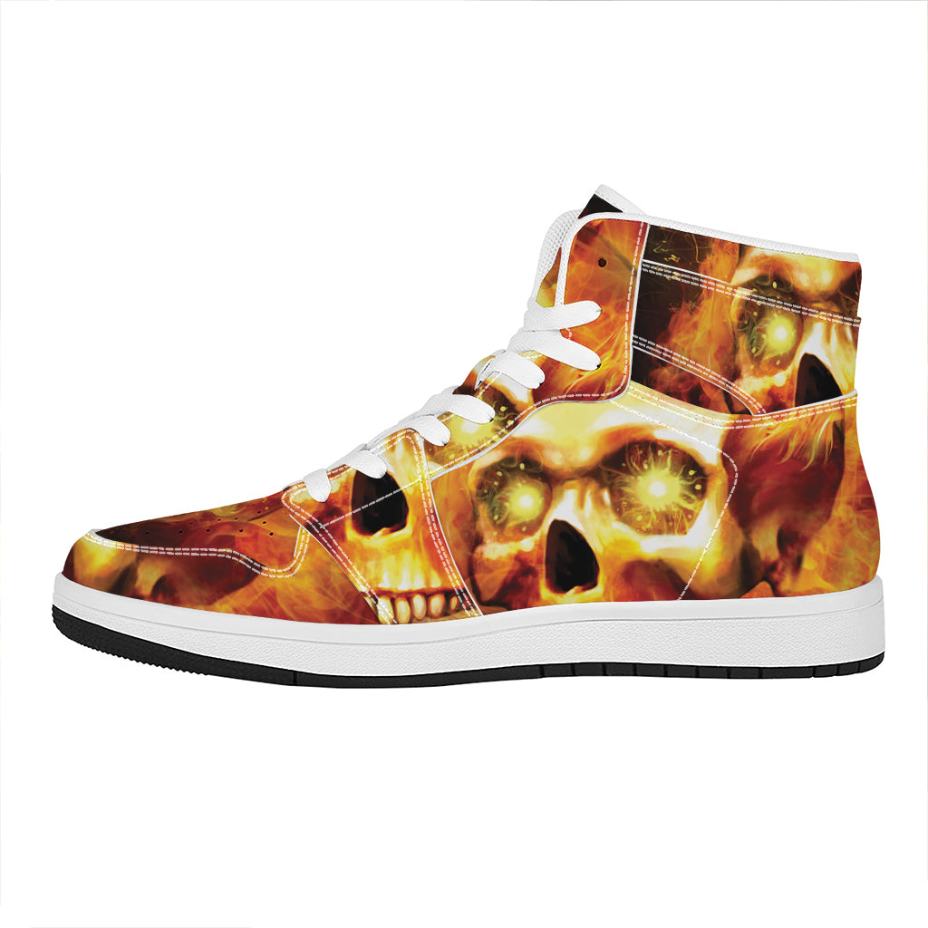 Burning Evil Skull Print High Top Leather Sneakers