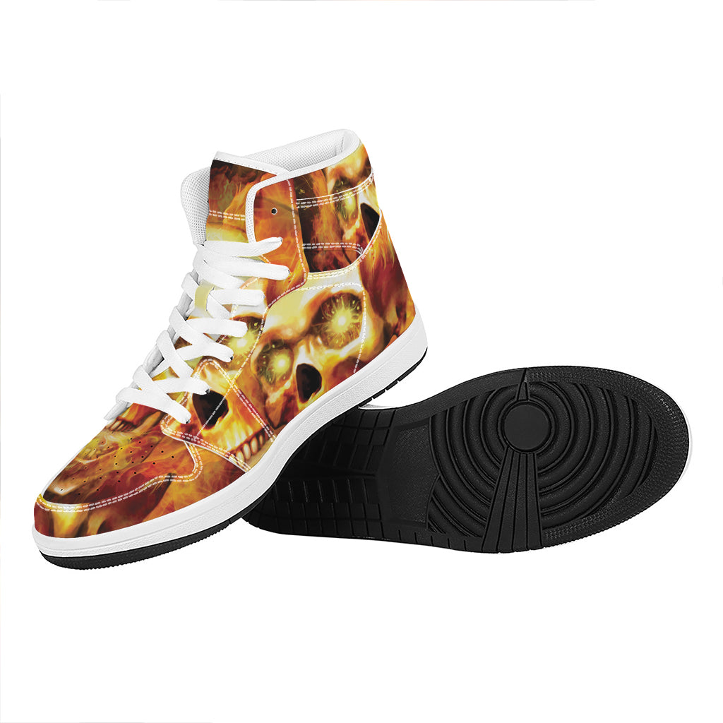 Burning Evil Skull Print High Top Leather Sneakers