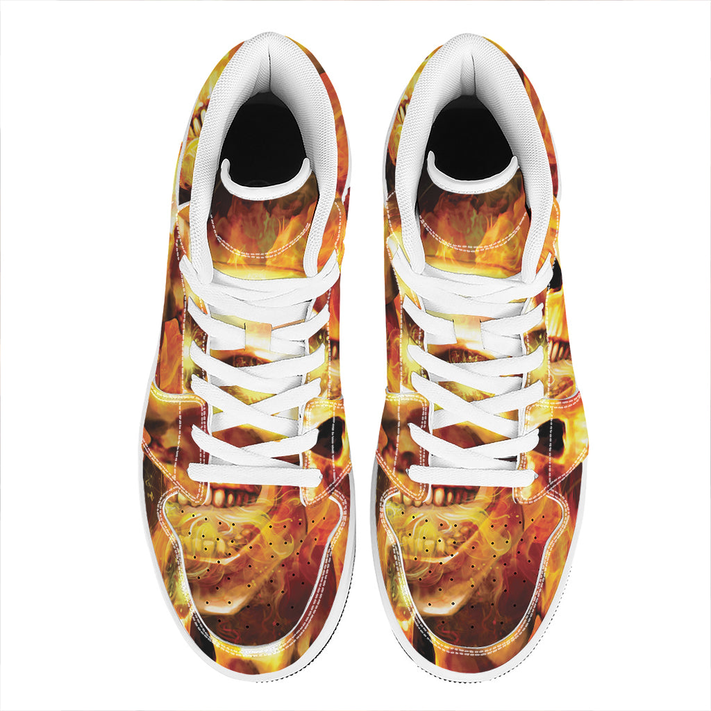 Burning Evil Skull Print High Top Leather Sneakers