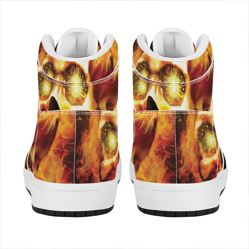 Burning Evil Skull Print High Top Leather Sneakers