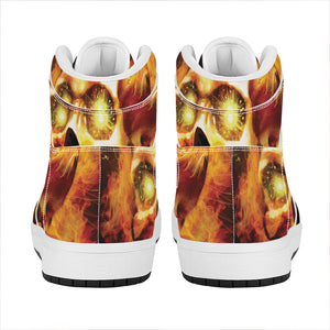 Burning Evil Skull Print High Top Leather Sneakers