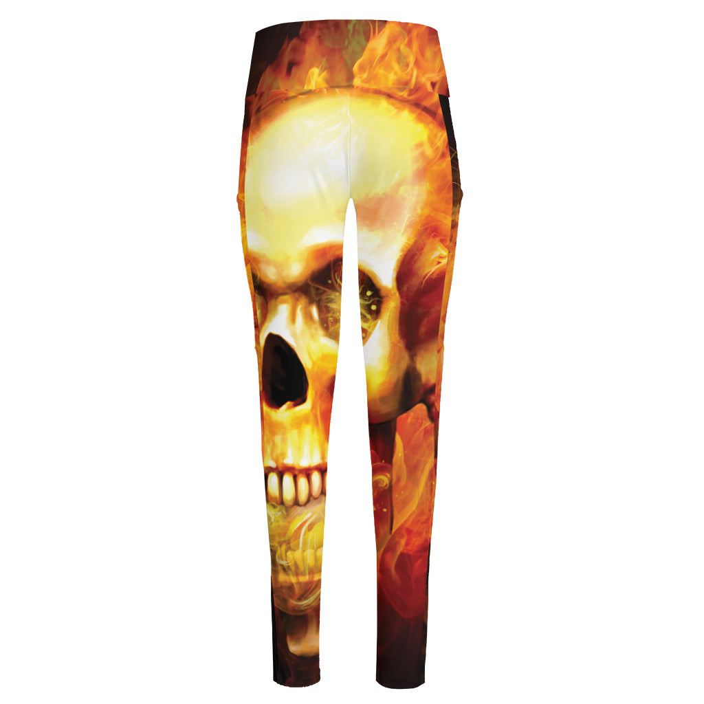 Burning Evil Skull Print High-Waisted Pocket Leggings