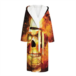 Burning Evil Skull Print Hooded Bathrobe