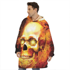 Burning Evil Skull Print Hoodie Blanket