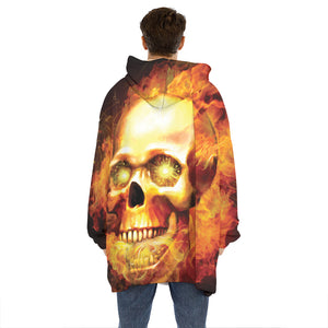 Burning Evil Skull Print Hoodie Blanket