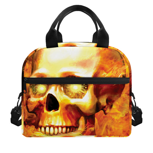Burning Evil Skull Print Insulated Lunch Bag