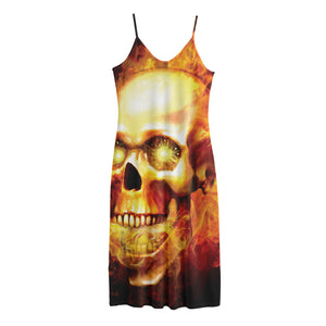 Burning Evil Skull Print Jersey Midi Cami Dress