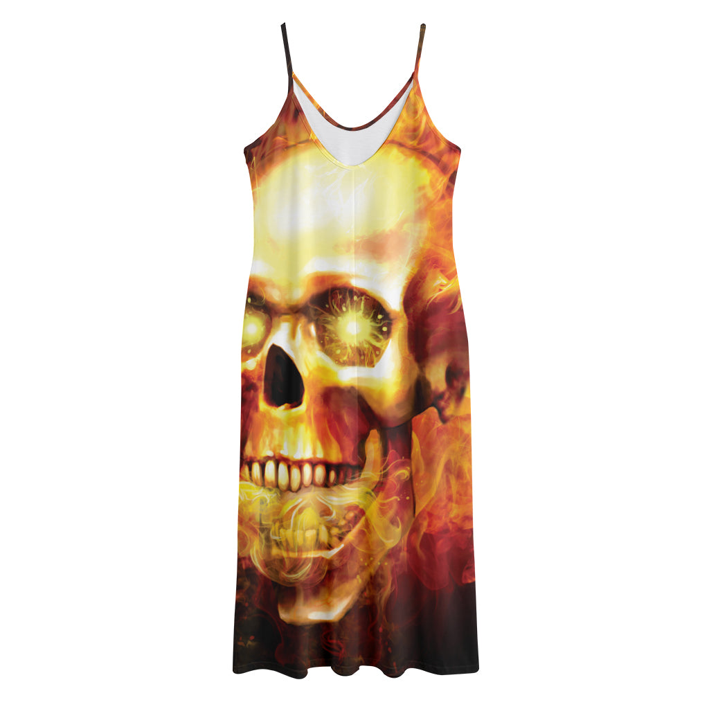 Burning Evil Skull Print Jersey Midi Cami Dress