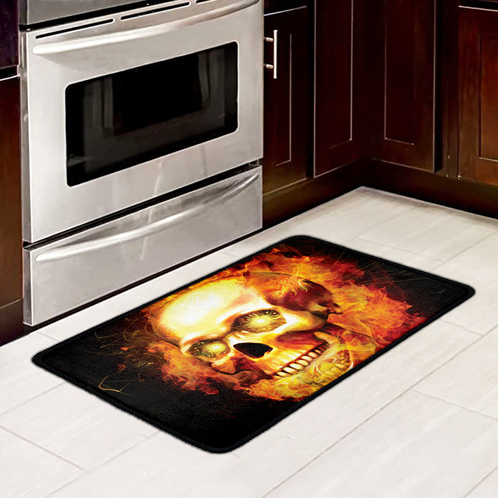 Burning Evil Skull Print Kitchen Mat