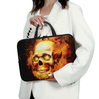 Burning Evil Skull Print Laptop Sleeve With Handle