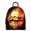 Burning Evil Skull Print Leather Backpack