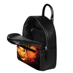 Burning Evil Skull Print Leather Backpack