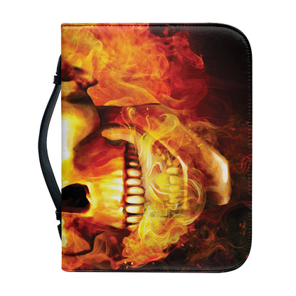 Burning Evil Skull Print Leather Bible Cover