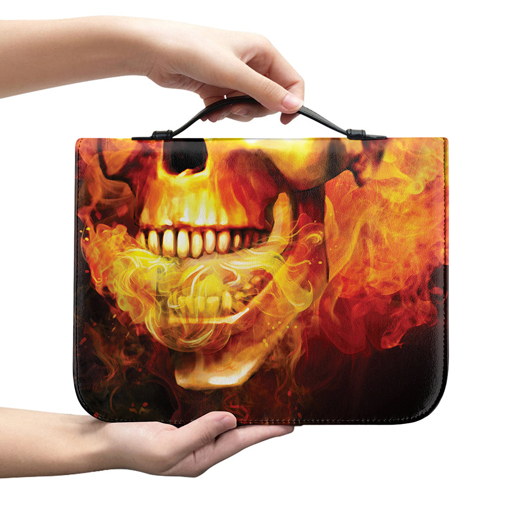 Burning Evil Skull Print Leather Bible Cover
