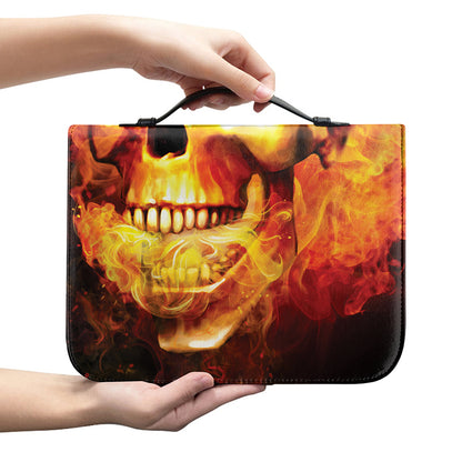 Burning Evil Skull Print Leather Bible Cover