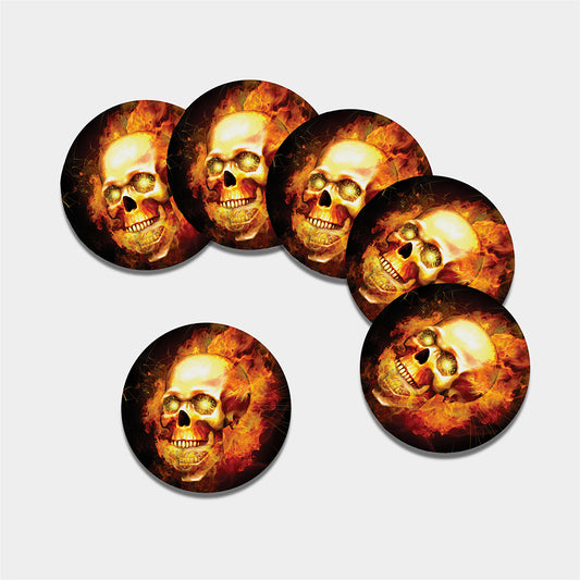 Burning Evil Skull Print Leather Coaster Set