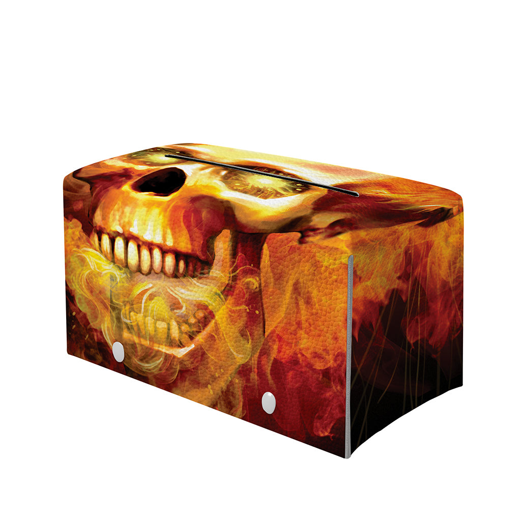 Burning Evil Skull Print Leather Tissue Box Cover
