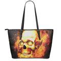 Burning Evil Skull Print Leather Tote Bag With Zipper