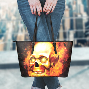 Burning Evil Skull Print Leather Tote Bag