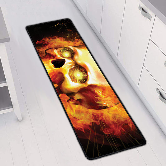 Burning Evil Skull Print Long Kitchen Mat