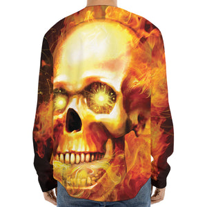 Burning Evil Skull Print Long Sleeve Baseball Jersey