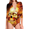 Burning Evil Skull Print Long Sleeve Swimsuit