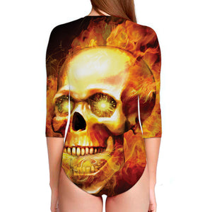 Burning Evil Skull Print Long Sleeve Swimsuit