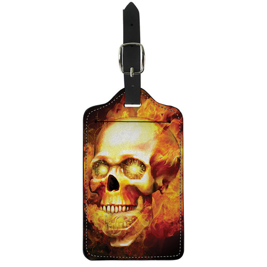 Burning Evil Skull Print Luggage Tag
