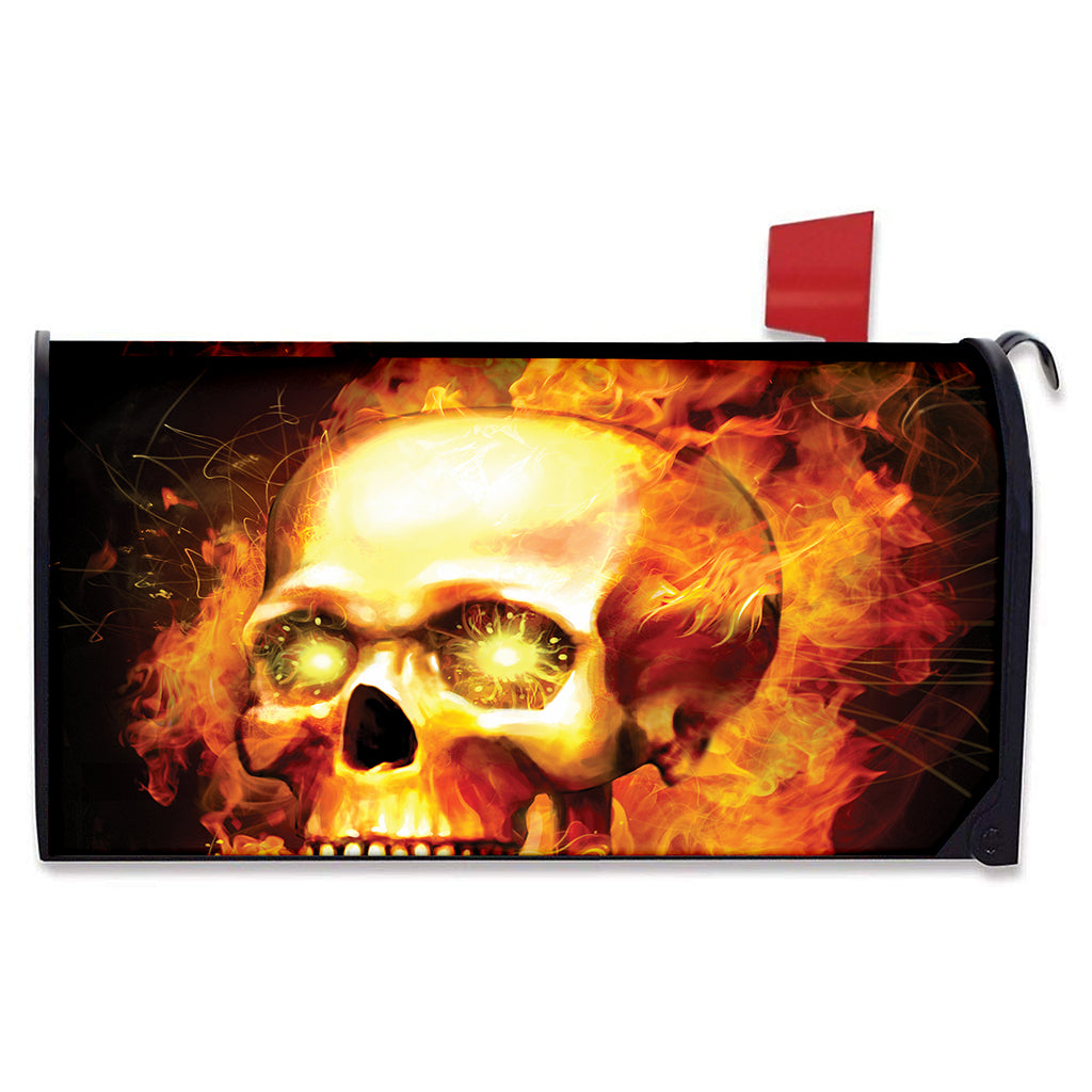 Burning Evil Skull Print Mailbox Cover