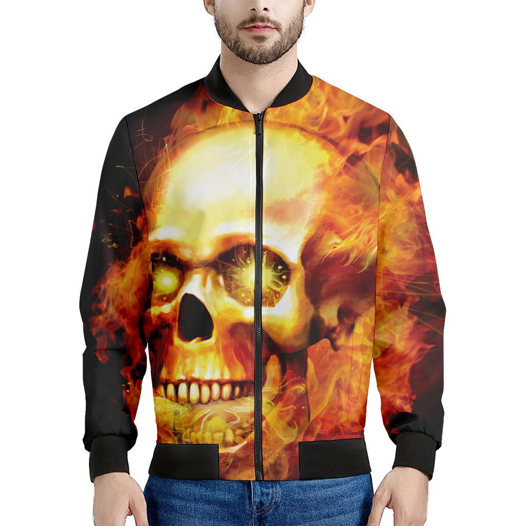 Burning Evil Skull Print Men's Bomber Jacket