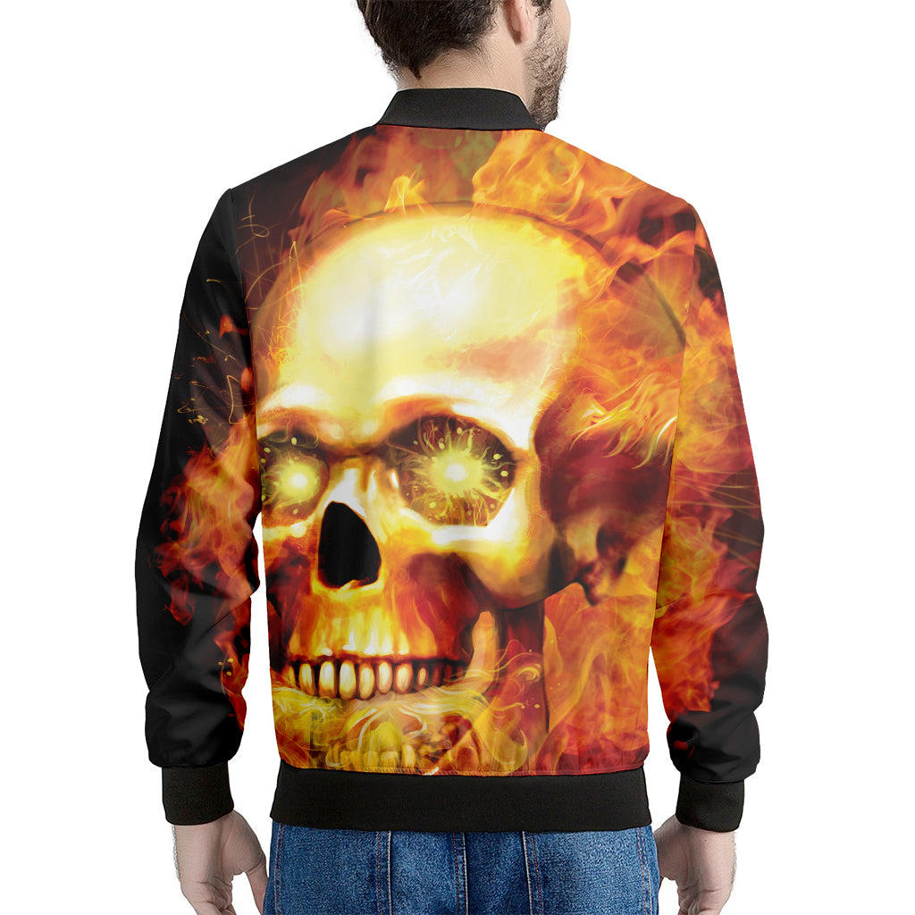 Burning Evil Skull Print Men's Bomber Jacket