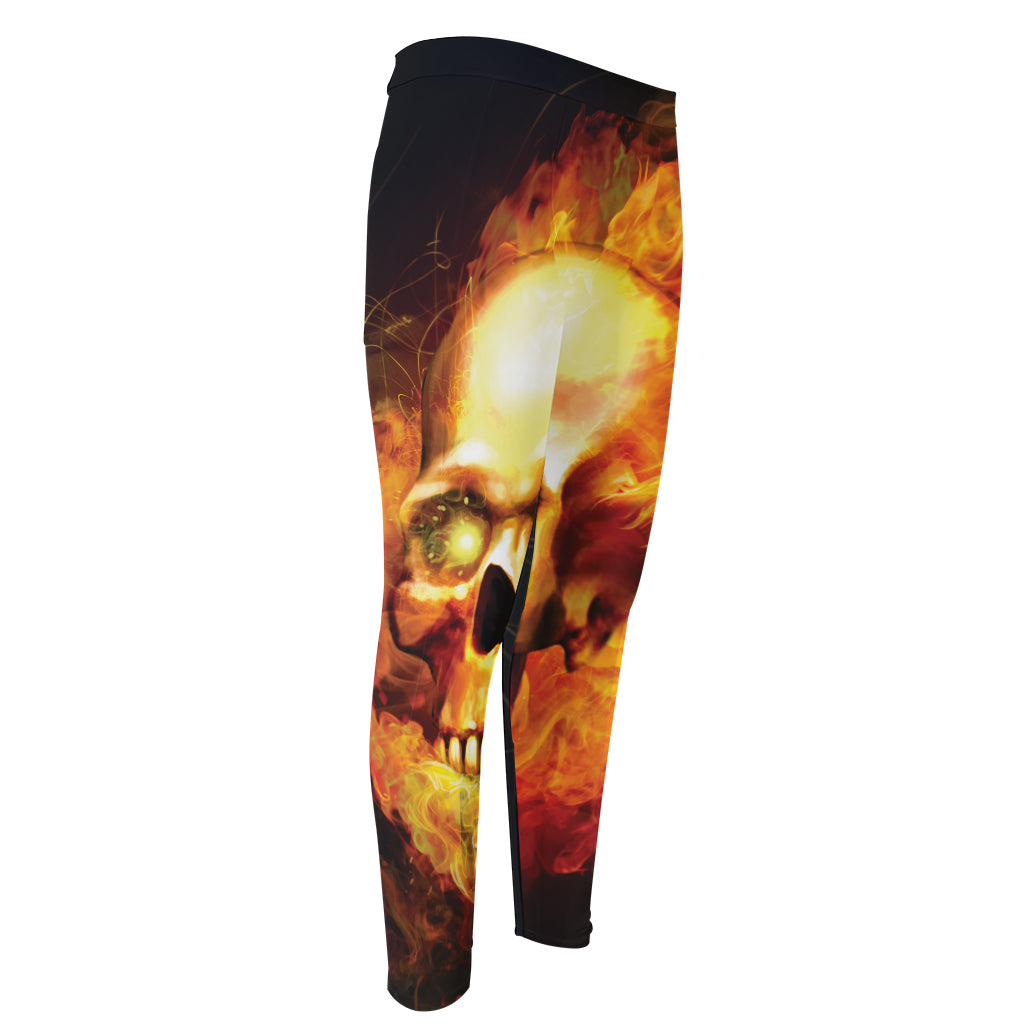 Burning Evil Skull Print Men's Compression Pants