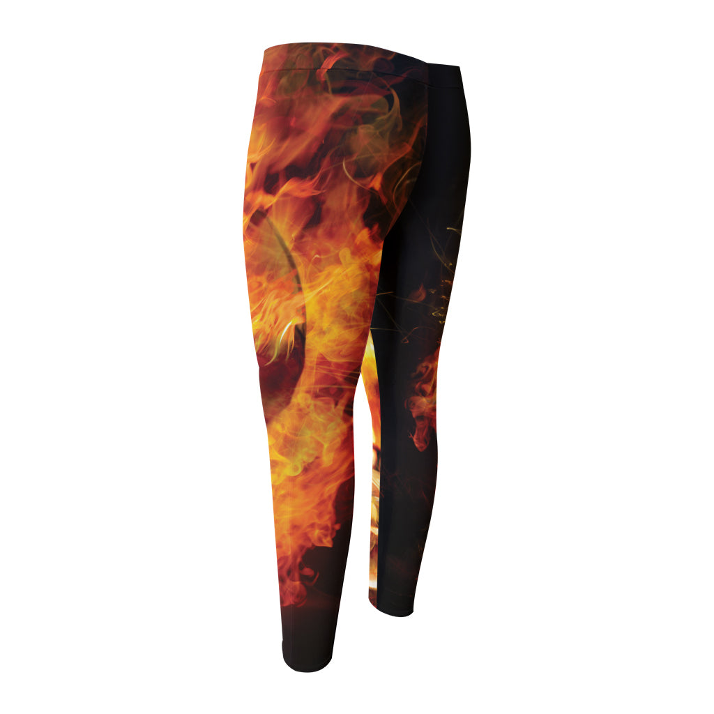 Burning Evil Skull Print Men's Compression Pants