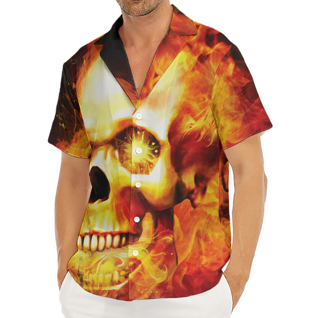 Burning Evil Skull Print Men's Deep V-Neck Shirt