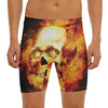 Burning Evil Skull Print Men's Long Boxer Briefs