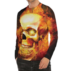 Burning Evil Skull Print Men's Long Sleeve Rash Guard