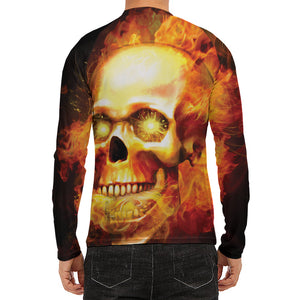 Burning Evil Skull Print Men's Long Sleeve Rash Guard