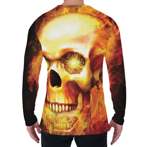 Burning Evil Skull Print Men's Long Sleeve T-Shirt