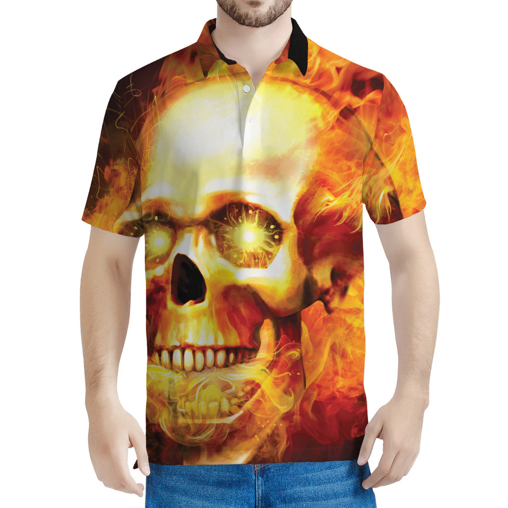 Burning Evil Skull Print Men's Polo Shirt