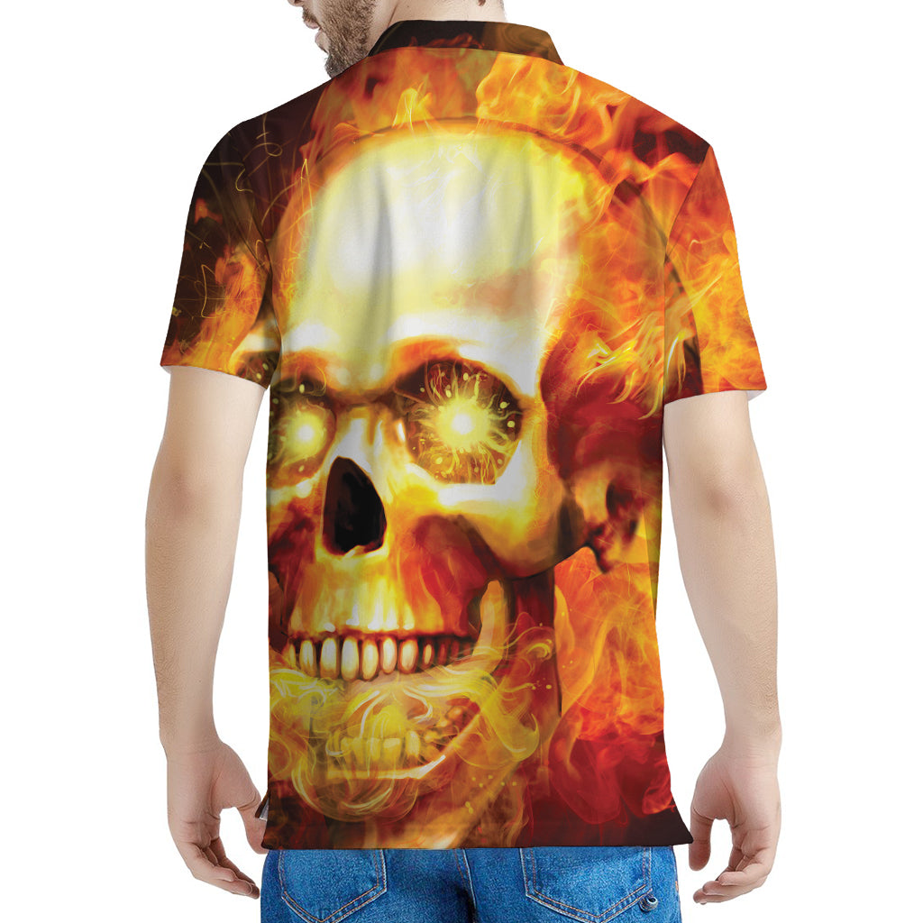 Burning Evil Skull Print Men's Polo Shirt