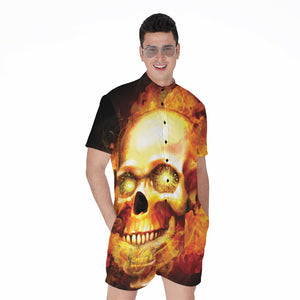 Burning Evil Skull Print Men's Rompers