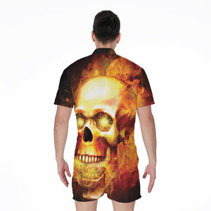 Burning Evil Skull Print Men's Rompers