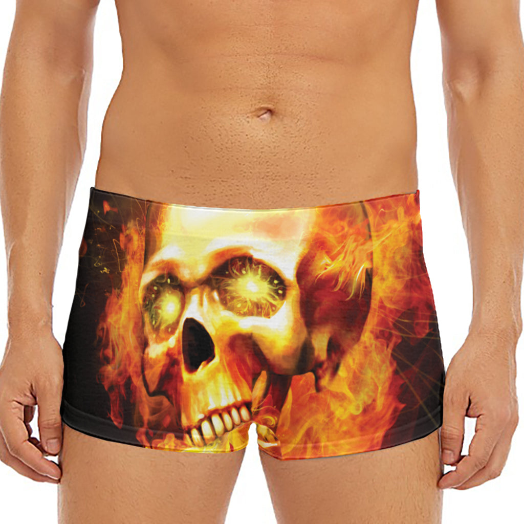 Burning Evil Skull Print Men's Short Boxer Briefs