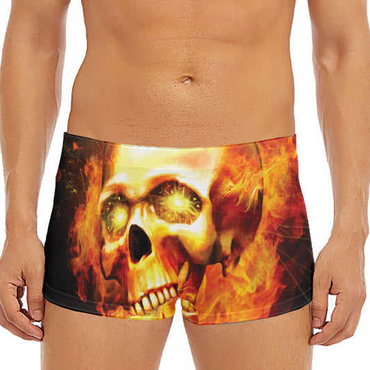Burning Evil Skull Print Men's Short Boxer Briefs