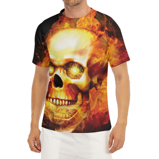 Burning Evil Skull Print Men's Short Sleeve Rash Guard