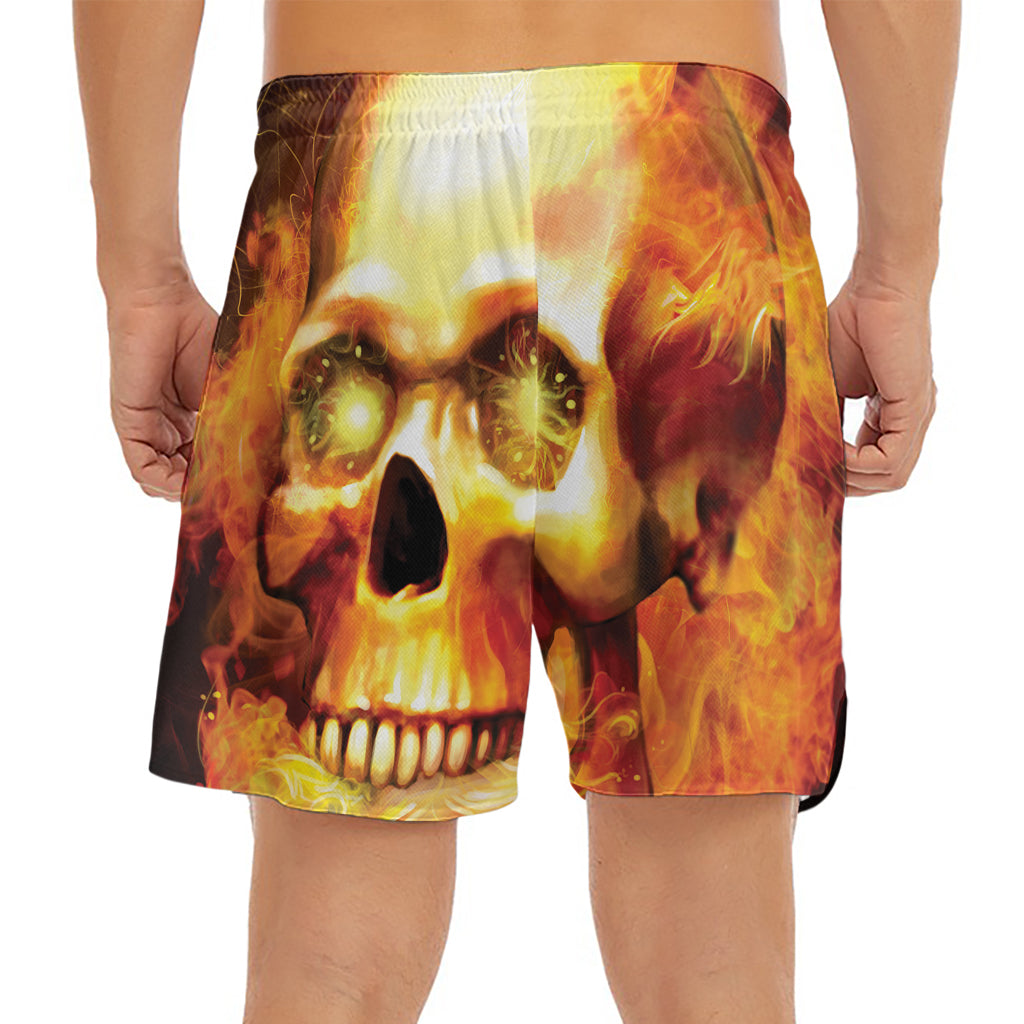 Burning Evil Skull Print Men's Split Running Shorts