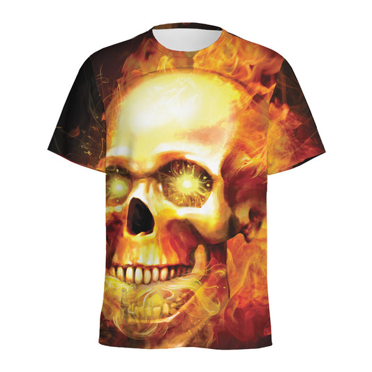 Burning Evil Skull Print Men's Sports T-Shirt