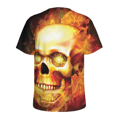 Burning Evil Skull Print Men's Sports T-Shirt